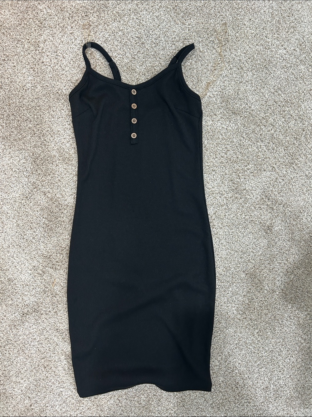 Black Ribbed Button-Front Tank Dress